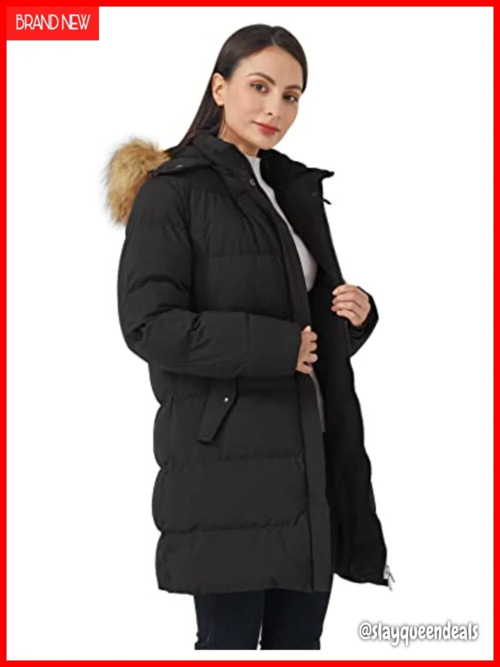 Insulated Winter Puffer Coat with Removable Faux Fur Hood
